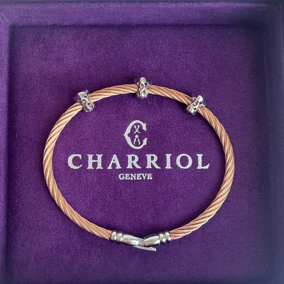 Charriol 18K White Gold Tree stations Diamonds Rose Gold Cable Bracelet NEW - Picture 5 of 6